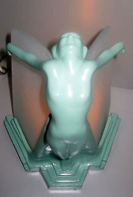 Frankart Butterfly Nymph Greenie Art Deco Table Lamp Metal and glaSS