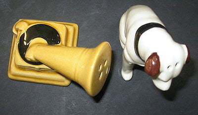 Nipper Victor Edison Dog Phonograph Salt and Pepper S & P Ceramic NOS Old StoCK