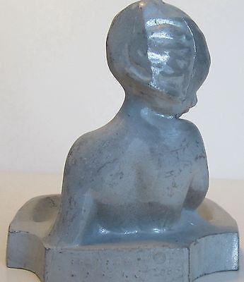 Frankart Art Deco nymph card desk ashtray in primer paint all metal rare USA