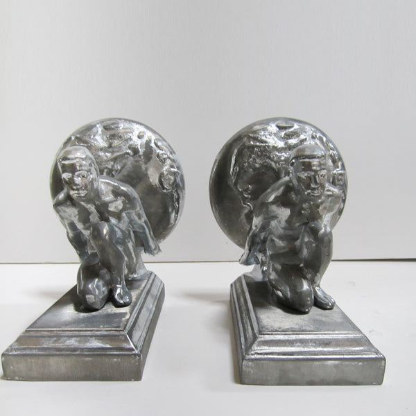Frankart style Atlas nude male bookends, polished aluminum (pair)
