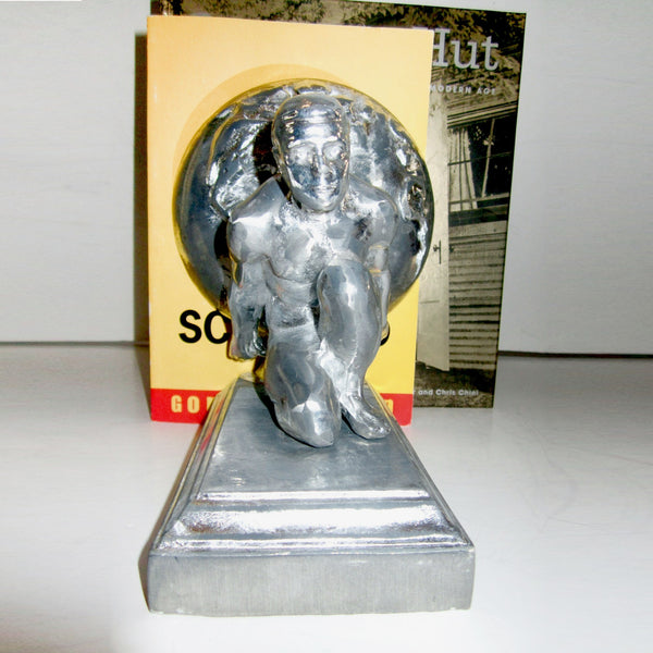 Frankart style Atlas nude male bookends, polished aluminum (pair)