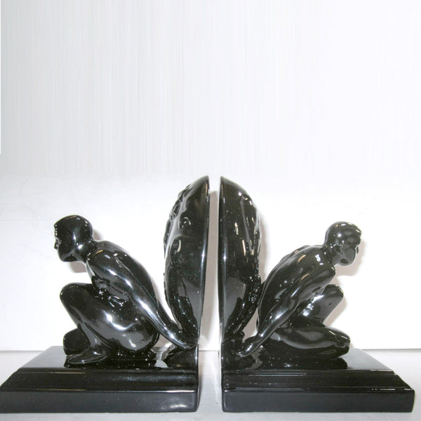Frankart style Atlas nude male bookends, black (pair)