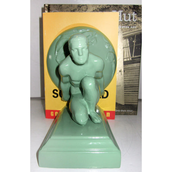 Frankart style Atlas nude male bookends, greenie (pair)