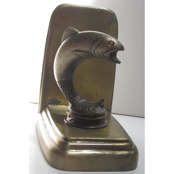 Jumping Trout single bookend, brass