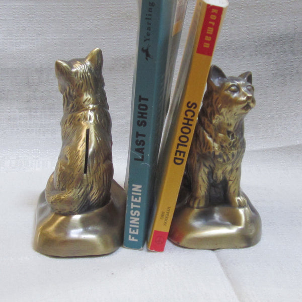 Cute Cat brass bookends or bank (pair)