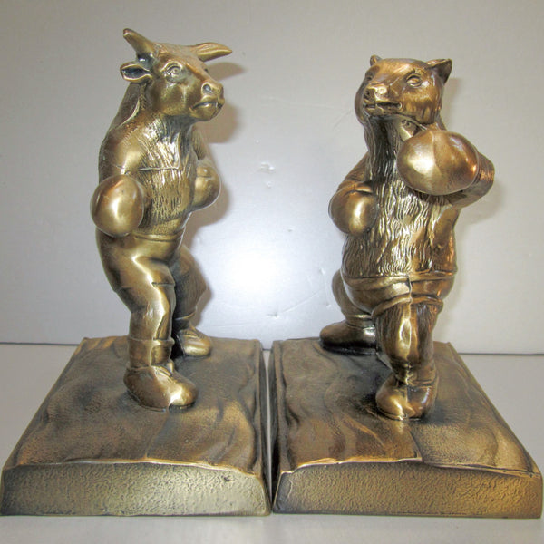 Bull and Bear brass stock-market bookends (pair)