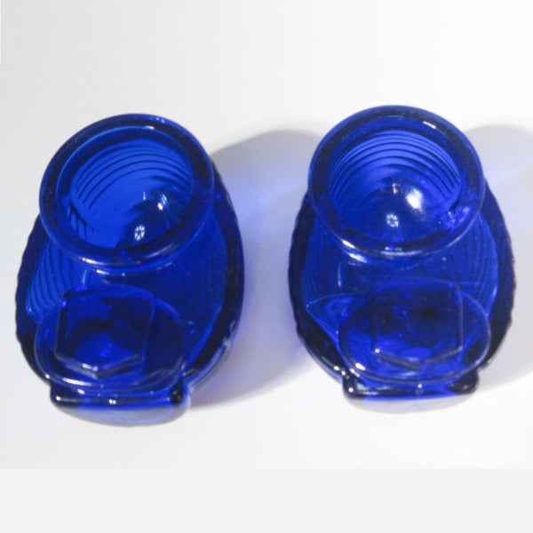 Depression glass bird feeders, cobalt blue (pair)