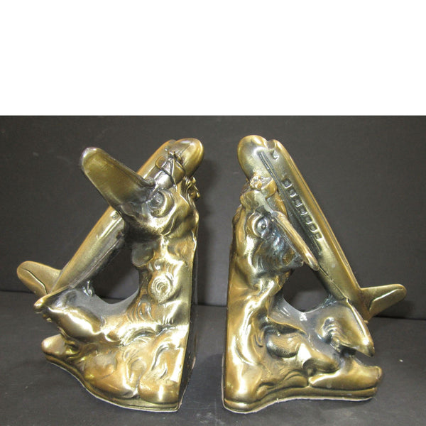 DC-3 Airplane Art Deco bookends in brass (pair)