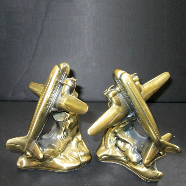DC-3 Airplane Art Deco bookends in brass (pair)