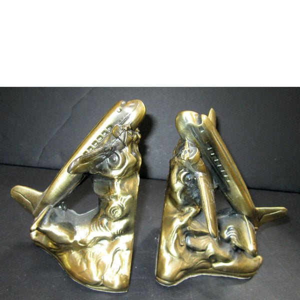 DC-3 Airplane Art Deco bookends in brass (pair)