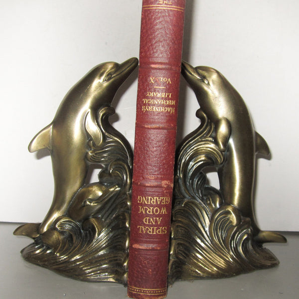 Graceful Dolphins brass bookends (pair)