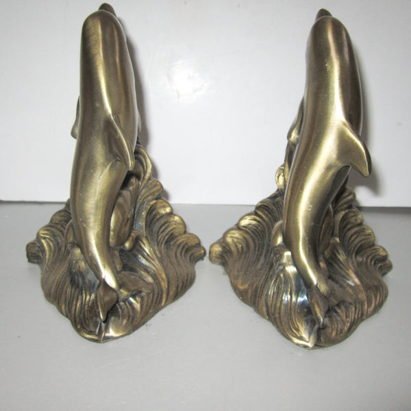 Graceful Dolphins brass bookends (pair)