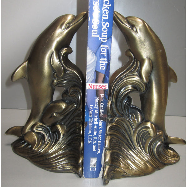 Graceful Dolphins brass bookends (pair)