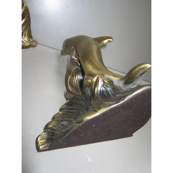 Graceful Dolphins brass bookends (pair)