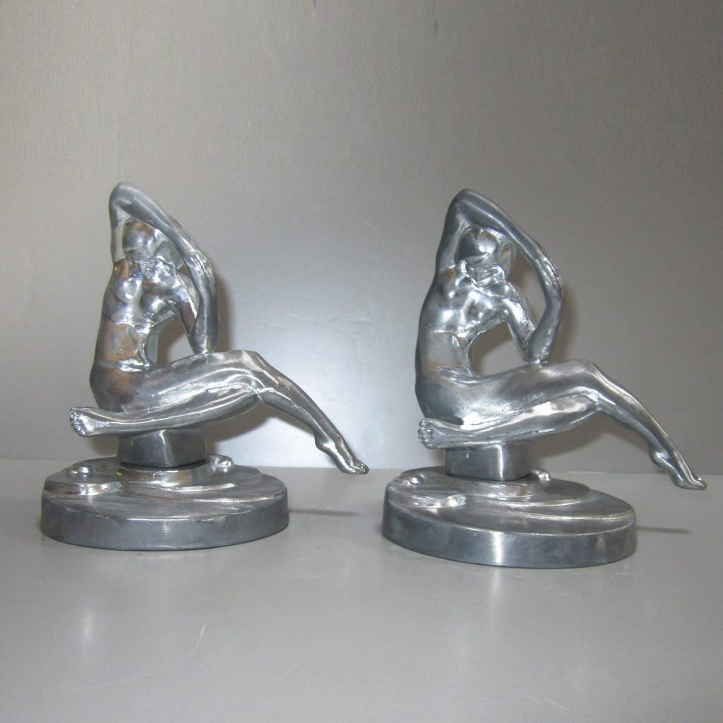 Frankart Art Deco kneeling nymph bookends, unfinished aluminum (pair)