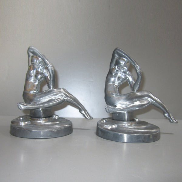 Frankart Art Deco kneeling nymph bookends, unfinished aluminum (pair)