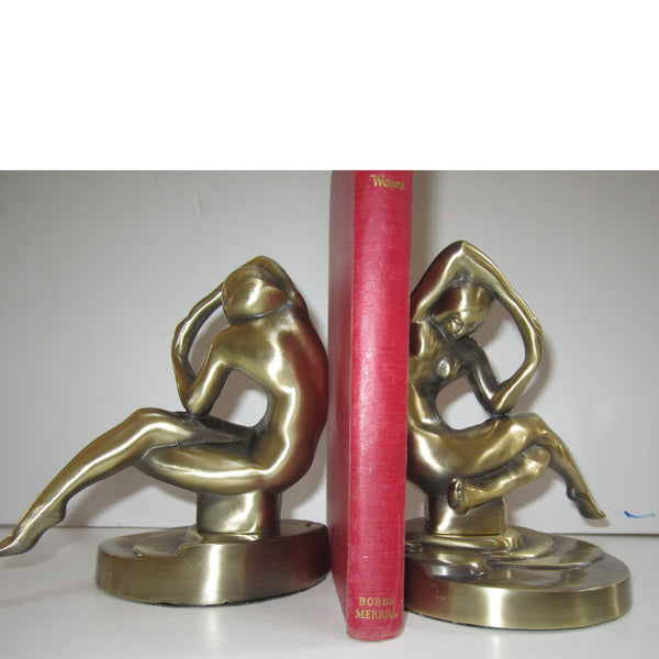 Frankart Art Deco kneeling nymph bookends, brass (pair)