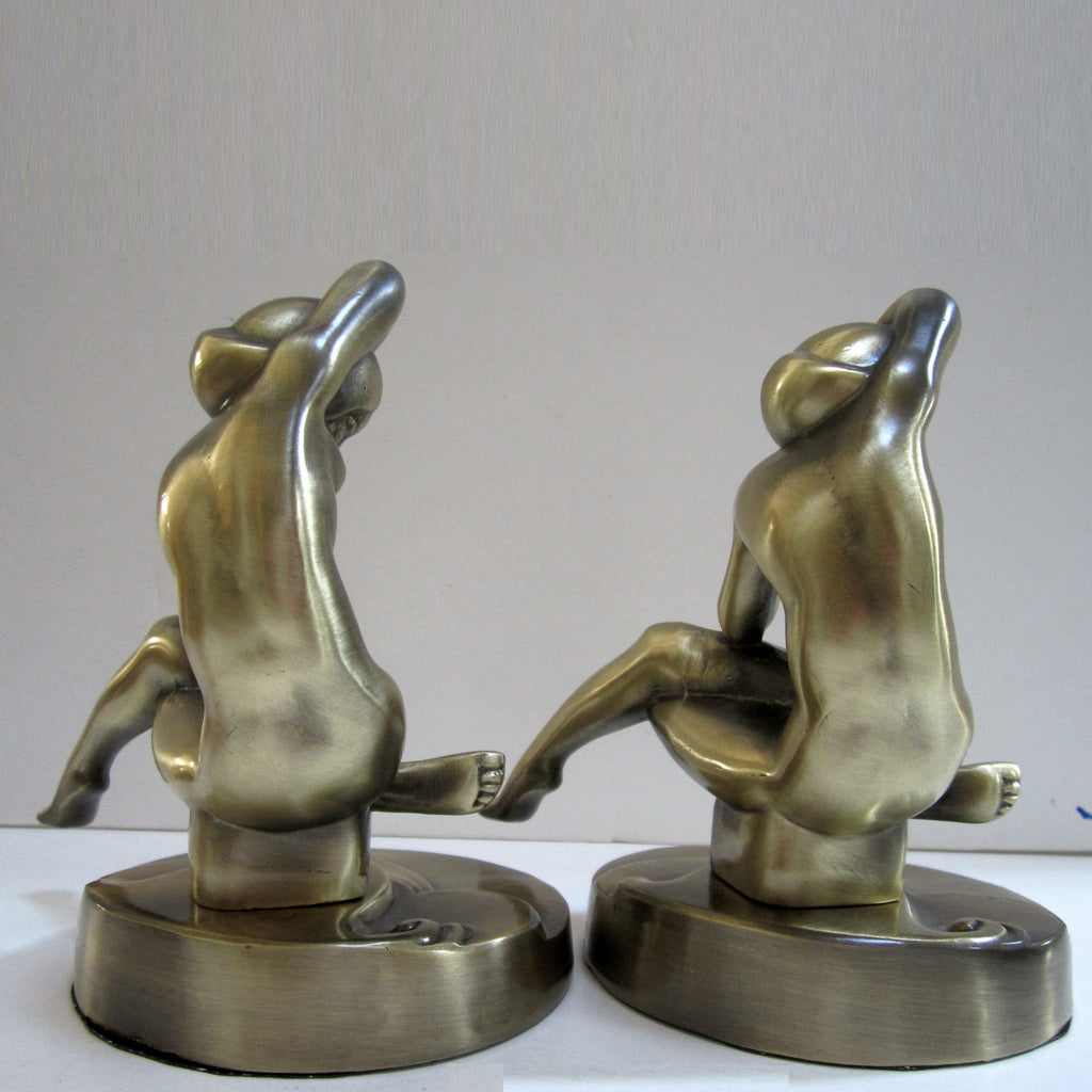 Frankart Art Deco kneeling nymph bookends, brass (pair)