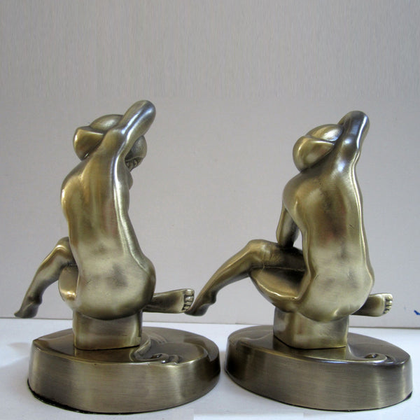 Frankart Art Deco kneeling nymph bookends, brass (pair)