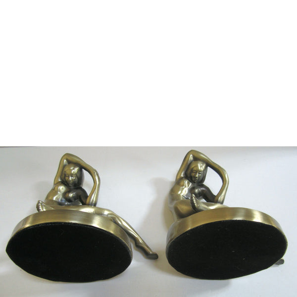 Frankart Art Deco kneeling nymph bookends, brass (pair)
