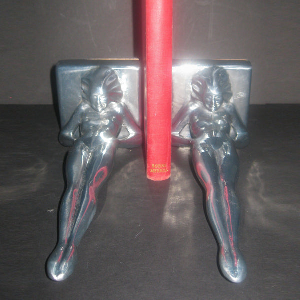 Frankart standing nymph Art Deco bookends, polished aluminum (pair)