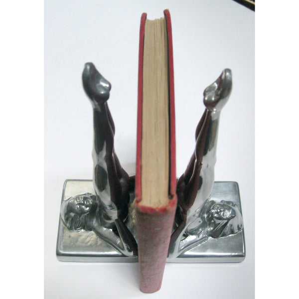 Frankart standing nymph Art Deco bookends, polished aluminum (pair)