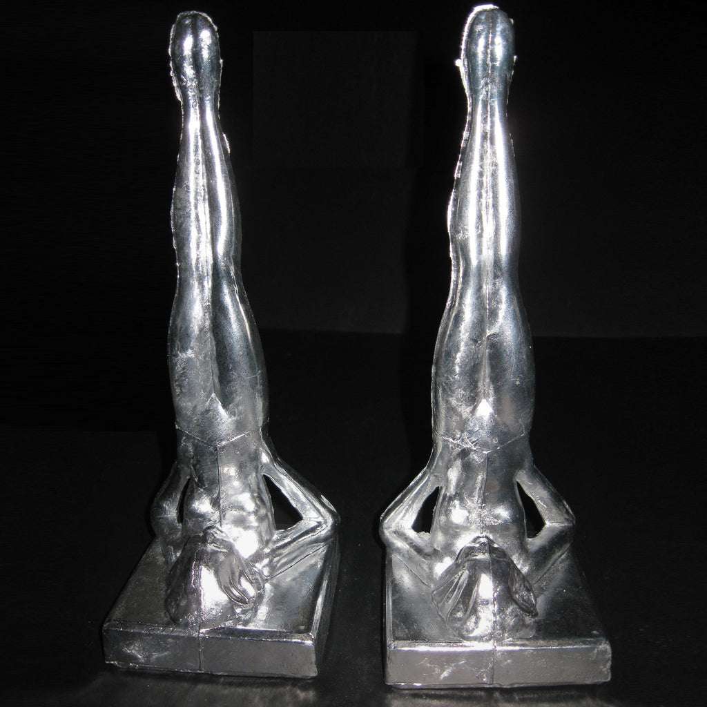 Frankart standing nymph Art Deco bookends, unfinished aluminum (pair)