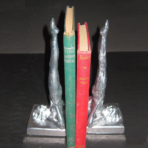 Frankart standing nymph Art Deco bookends, unfinished aluminum (pair)