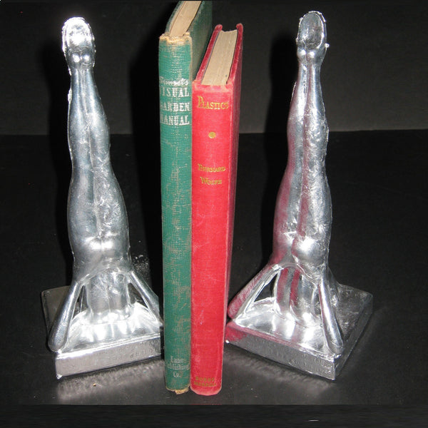Frankart standing nymph Art Deco bookends, unfinished aluminum (pair)