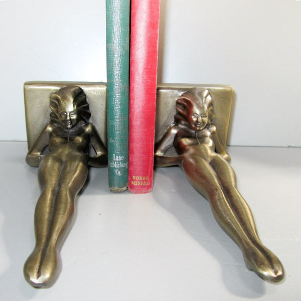 Frankart standing nymph Art Deco bookends, brass (pair)