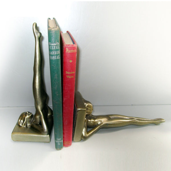 Frankart standing nymph Art Deco bookends, brass (pair)