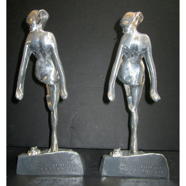 Frankart Art Deco nymph with frog bookends, polished aluminum (pair)
