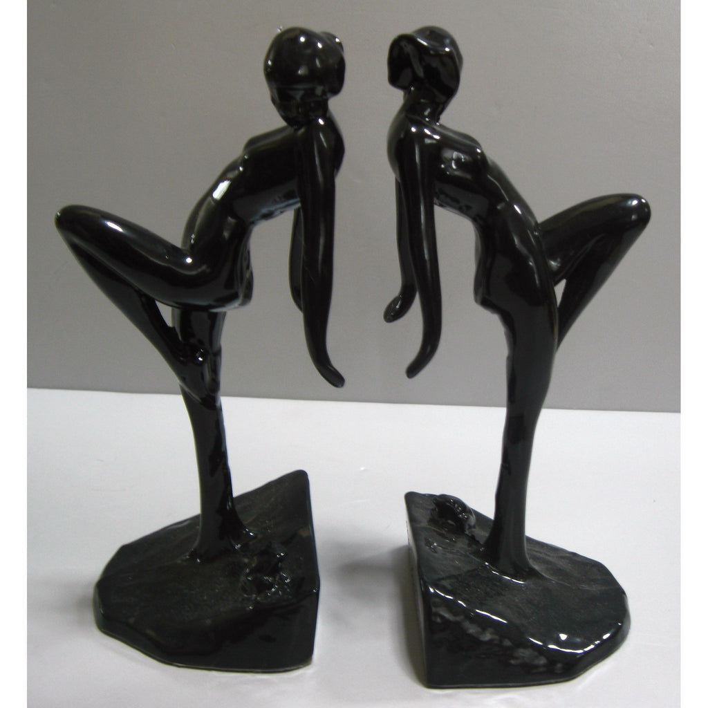 Frankart Art Deco nymph with frog bookends, black (pair)