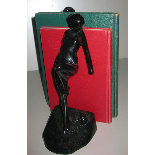 Frankart Art Deco nymph with frog bookends, black (pair)