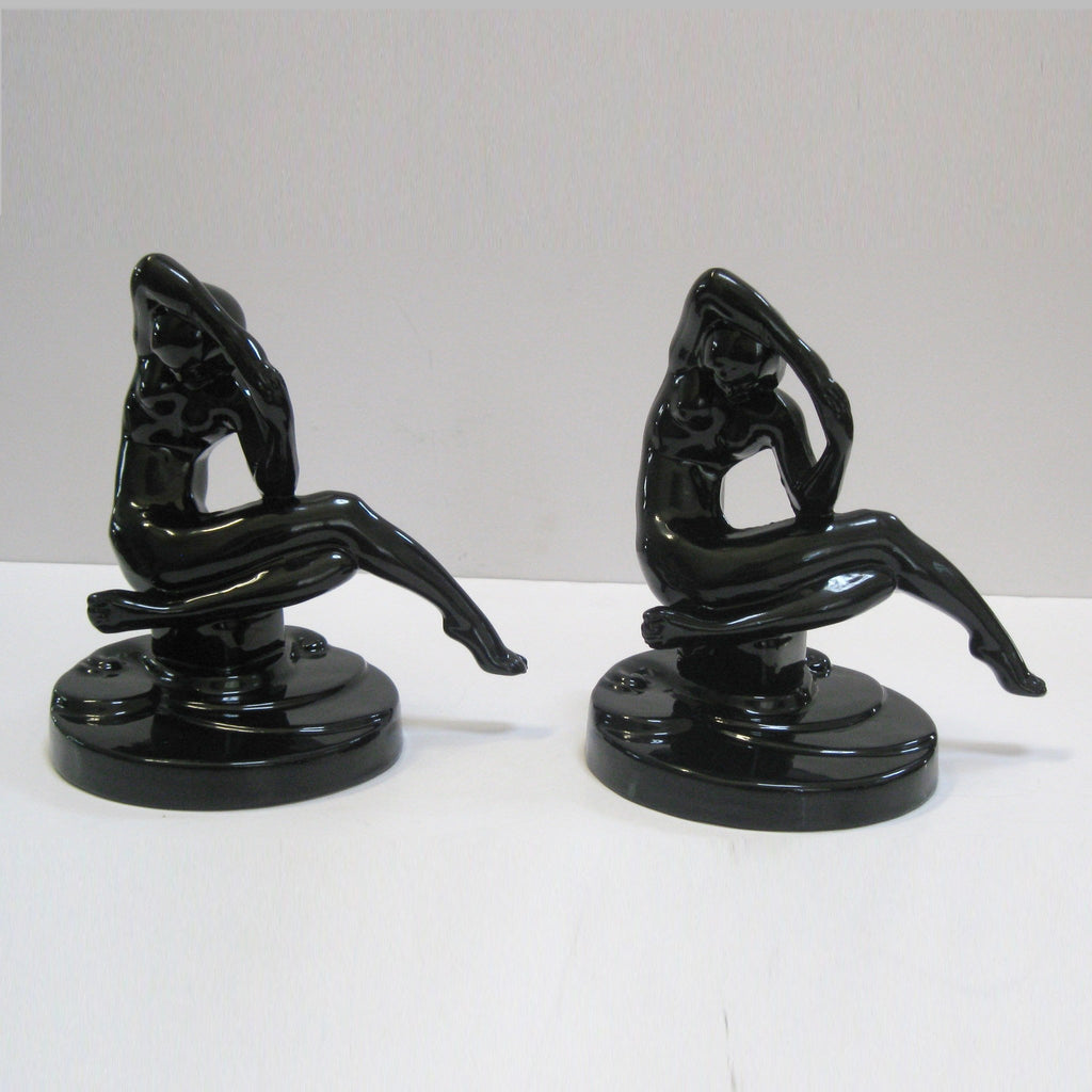 Frankart Art Deco kneeling nymph bookends, black (pair)