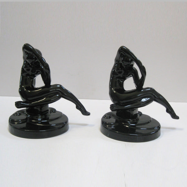 Frankart Art Deco kneeling nymph bookends, black (pair)