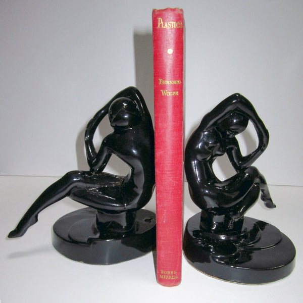 Frankart Art Deco kneeling nymph bookends, black (pair)