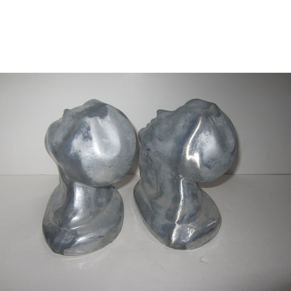 Frankart Art Deco Nymph Bust bookends, unpolished aluminum (pair)