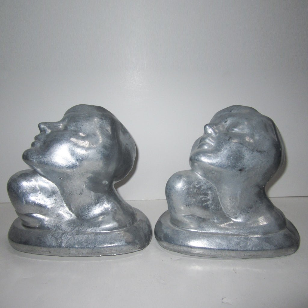 Frankart Art Deco Nymph Bust bookends, unpolished aluminum (pair)