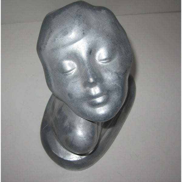 Frankart Art Deco Nymph Bust bookends, unpolished aluminum (pair)