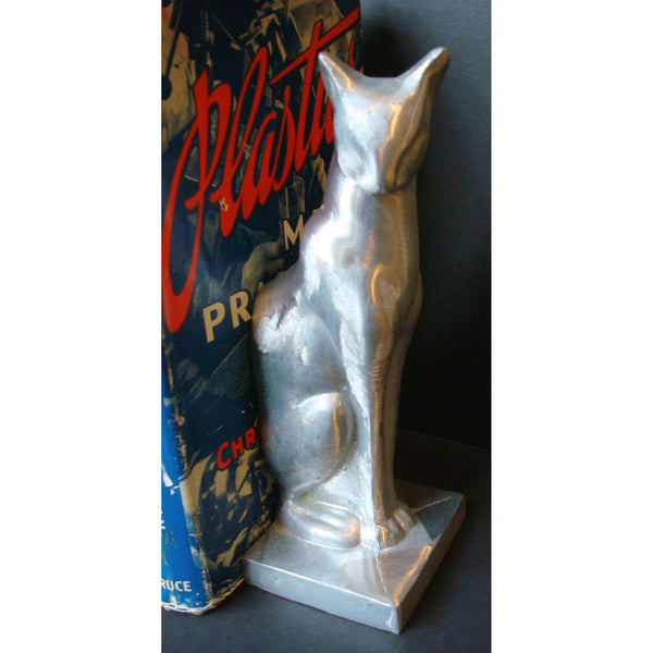 Frankart Art Deco Moderne sitting cat bookends, unfinished aluminum (pair)