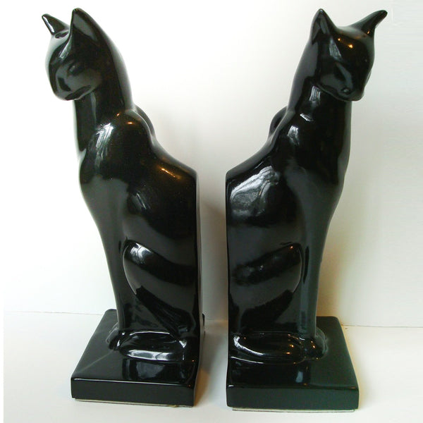 Frankart Art Deco Moderne sitting cat bookends, black (pair)