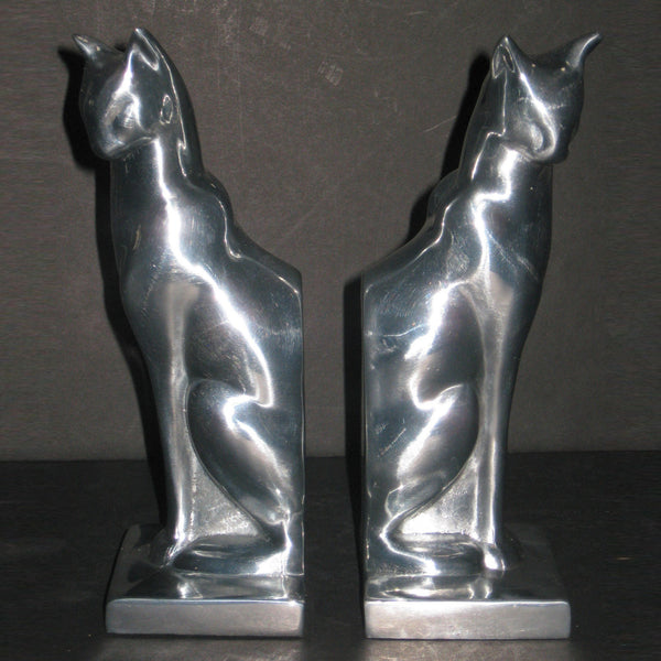 Frankart Art Deco Moderne sitting cat bookends, polished aluminum (pair)
