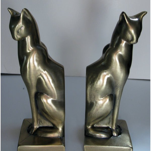 Frankart Art Deco Moderne sitting cat bookends, brass (pair)