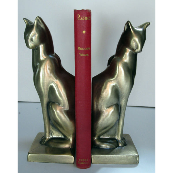 Frankart Art Deco Moderne sitting cat bookends, brass (pair)
