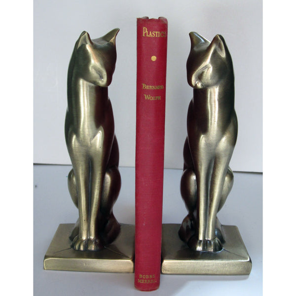 Frankart Art Deco Moderne sitting cat bookends, brass (pair)