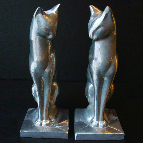 Frankart Art Deco Moderne sitting cat bookends, unfinished aluminum (pair)