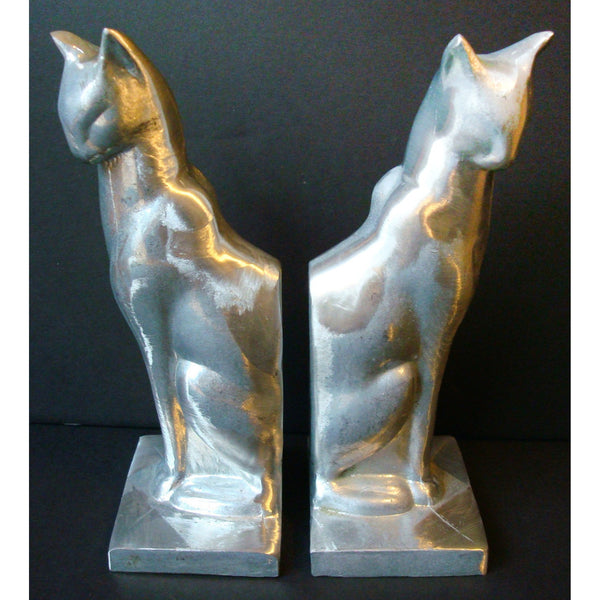 Frankart Art Deco Moderne sitting cat bookends, unfinished aluminum (pair)