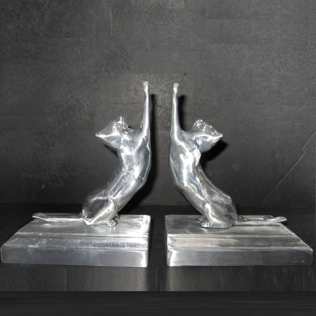 Frankart Moderne Stretching Cats  bookends, unfinished aluminum  (pair)