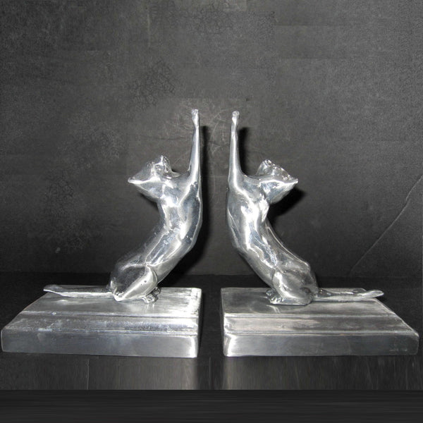 Frankart Moderne Stretching Cats  bookends, polished aluminum  (pair)